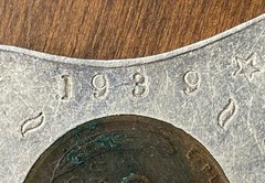 VINTAGE BELL SHAPED “GOOD LUCK/NEVER GO BROKE” PENDANT W/1930 PENNY