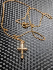 14K Marathon Brand Gold Opal Cross Necklace Gemstone Vtg 18″ 14kGF Chain Diamond