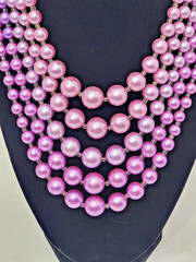 Vintage Lilac Imitation Glass Pearl Necklace & Earring set, 5 Strands