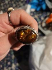 Vintage Handmade Size 11.5 Mens Sterling Ring With Large Fire Agate Cabochon