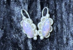 Sterling Silver 925 Mexico Foil Fire Opal Earrings Marquise Dangle MRC Maker Mar