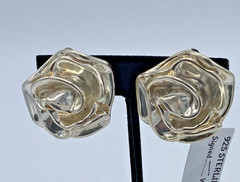 VTG 925 Sterling Silver Rose Statement Clip On Earrings 1.25″ Diameter NOS 23.2g