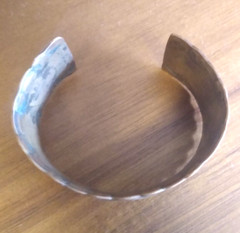 Vintage Brass Stamped Copper and Brass Cuff Bracelet Artisan Metal Art