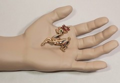 Vtg Signed MEESCO Brooch Rudolph Reindeer Rhinestone Enamel Christmas Gold Tone