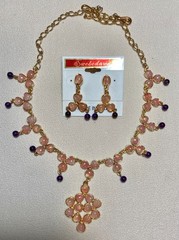 AUTHENTIC SWOBODA SET OF NECKLACE, EARRINGS~ ROSE QUARTZ, AMETHYST