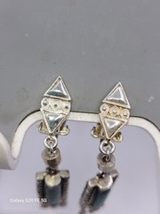 Vintage Sterling Silver Eilat Stone Earrings Drop Dangle Clipon Made In Israel