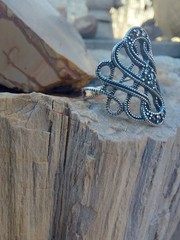 Vtg. RJ GRAZIANO Filigree Infinity 925 & Marcasite Ring- Size 8