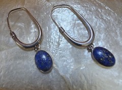 Vintage Sterling Silver Lapis Lazuli Drop Hoop Earrings Artisan Modernist J…