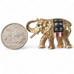 Vintage Patriotic Elephant Brooch Gold Tone Red White Blue Enamel Pin