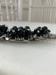 RARE! JULIANA Jet Black Cha Cha Dangle Bead Bracelet AB Rhinestone Clasp! Mint!