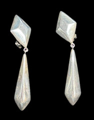 Vintage 925 Sterling Silver Polished Geometric Drop Dangle Clip Earrings 2 1/4″