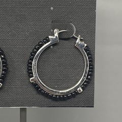 Cookie Lee Hoop Earrings Silver Tone Black Beads Dangle Drop Pierced NOS 1.5″