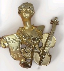Vintage AJC Instruments gold tone Brooch Hollywood Regency 2.5 Inches VG