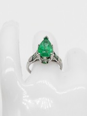 Vintage 1940s $7000 5.50ct Natural Pear Cut Emerald Alexandrite Platinum Ring