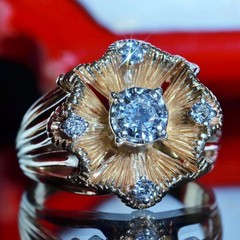 14k yellow gold sz 6 ring 0.80ct natural diamond flower vintage 8.26g Prism-lite