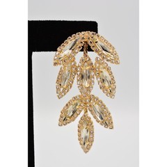 Vintage Crystal Leaf Earrings Drip Dangle Prong Rhinestone Marquise Gold BinAE