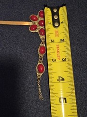 Vintage Central Asian Ethnic Hair Stick Pin Brooch Handcrafted Metal Red Glass