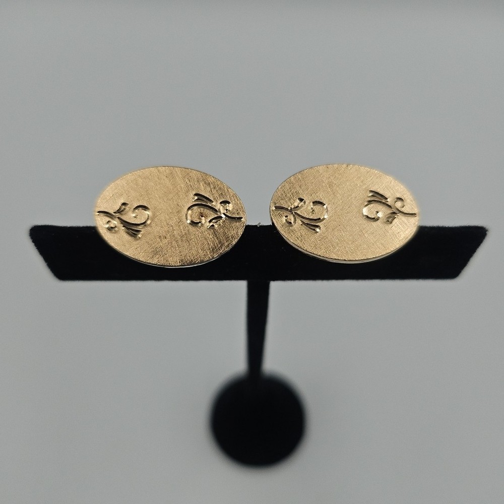 VTG Swank Mens Cufflinks Brushed Gold Tone W/ Etched Filigree Bullet Back
