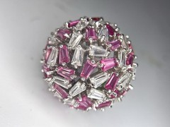 925 Sterling Silver Pink Tapered Baguette CZ Dome Cocktail Ring Size 6 13g