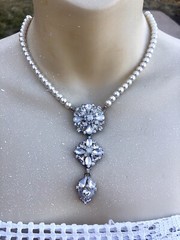 Vtg Opaline Glass Crystal Triple Drop Lariat Y Necklace