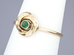 Dainty Antique Edwardian Solid 15k Gold Green Paste Floral Flower Ring – Sz 6.25