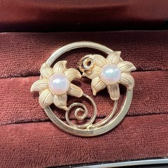 VTG Original freshwater Pearl Flower Gold Plated Floral Pin Retro Spring Fashion