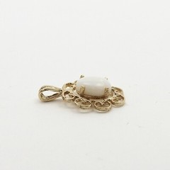 14k Gold White Opal Charm Pendant Scalloped Edge Flower October Birthstone