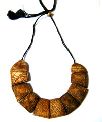 Vtg Necklace Carved yak Bone 10 Pieces Tribal segments symbols Tibetan Artisans