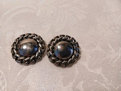 Vintage PEP Silver Tone Round Domed Braid Stud Earrings, 1″, Stamped