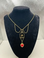 Vintage Boho Quirky Love Bird Dove Pink Photo Heart Locket Statement Necklace