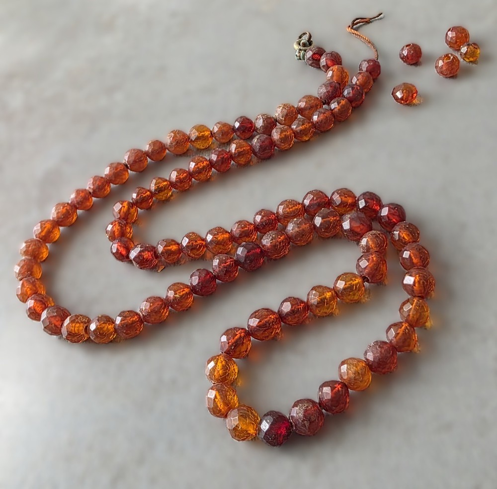 Antique Natural Baltic Amber Faceted Beaded 22″ Necklace 16.9g as/is