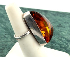 Baltic Amber Very Large Vintage STERLING SILVER Cocktail Ring Size size 6.25