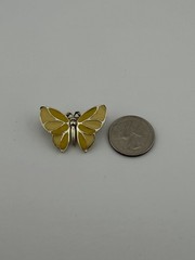 Vintage Pale Gold Tone Yellow Enamel Butterfly Brooch 1.25” 8.2g