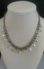 VTG1960’s Gold Tone Chain W/Clear AB Glass Beads/Rhinestone Choker Necklace-15″
