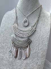 VTG Silver Waterfall Bib 2 Necklaces Stack* Coin Mesh Chainmail Hippie Gypsy LOT
