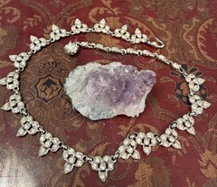 1940s Rhodium Plated necklace 16” Signed Albion Clear Rhinestone Deco “rare”