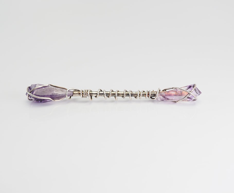 Unusual one of a kind sterlign silver amethyst artisan handmade bar brooch pin
