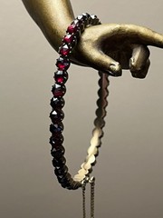 Antique Deep Burgundy Bohemian Garnet Bangle Bracelet with Safety Chain