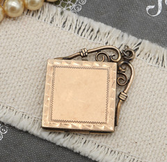 Antique 10k Victorian Square Rolled Gold Etched Filled Locket Photo Pendant Fob
