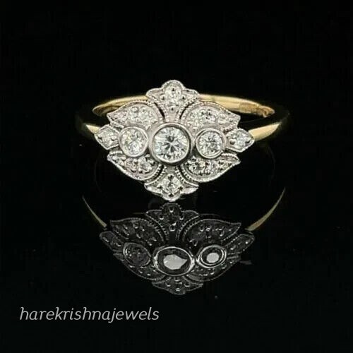 2CT Round Lab-Created Diamond Vintage Art Deco Antique Ring 14K 2-Tone Gold Over
