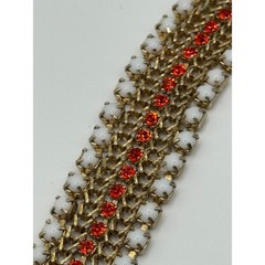 Vintage Hobe Bracelet Multicolor Rhinestone Gold Tone READ
