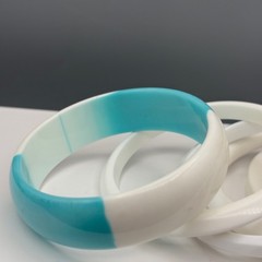 Vintage Plastic Bangle Bracelet Stack Set Aqua White Lucite