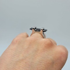 Vtg Ring Sz 7 Lg Black Cubic Zirconia Jewelry 18K GE White Gold Electroplate
