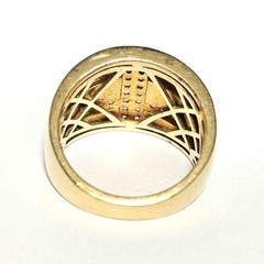 Vintage AVF Signed Vermeil Sterling Black Enamel & White Topaz Ring