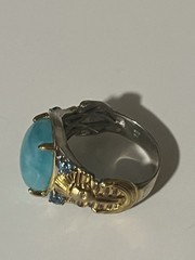 Vintage Sterling Silver 925 Partial Gold Tone Ring Blue Stone
