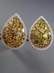 ESTATE LARGE 6.98CT WHITE & FANCY INTENSE DIAMOND 18KT 2 TONE GOLD PEAR EARRINGS