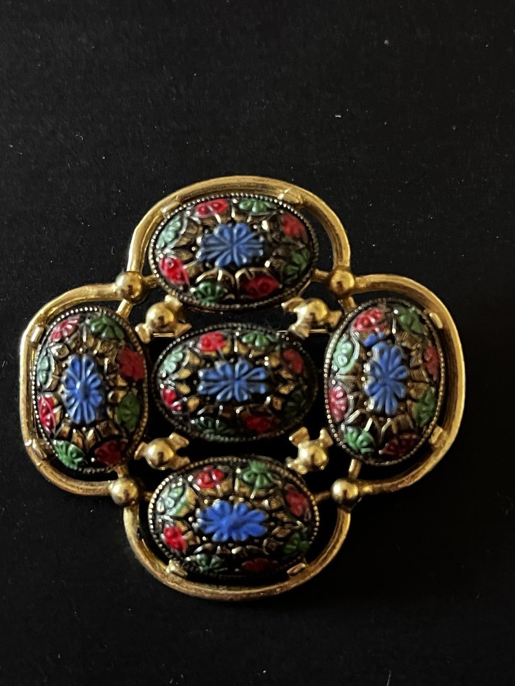 Vintage 1968 Sarah Coventry LIGHT of the EAST Mosiac Goldtone BROOCH signed