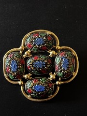 Vintage 1968 Sarah Coventry LIGHT of the EAST Mosiac Goldtone BROOCH signed