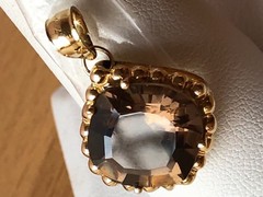 VINTAGE 14K YELLOW GOLD LARGE CUSHION CUT SMOKY QUARTZ PENDANT CHARM NECKLACE