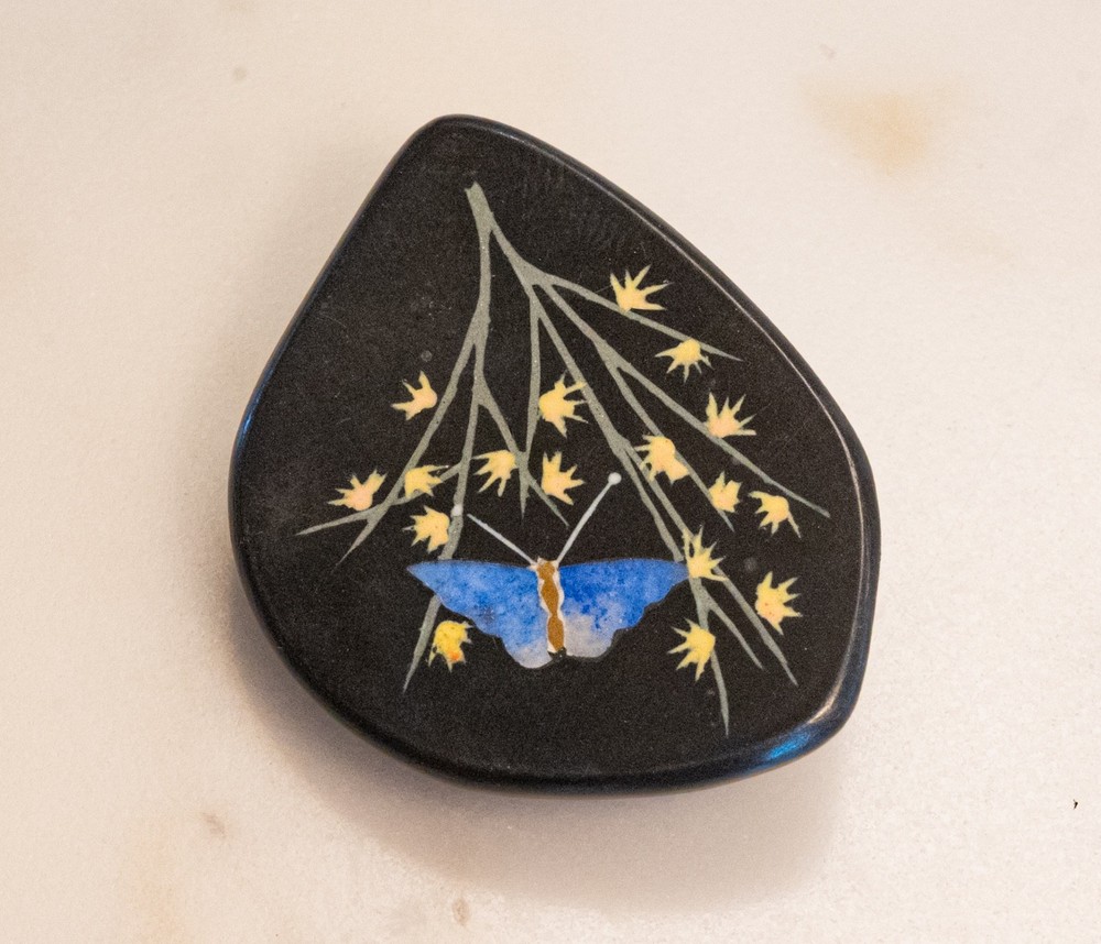 Vintage PIETRA DURA-Style Inlaid Sterling Oval Pin/Brooch